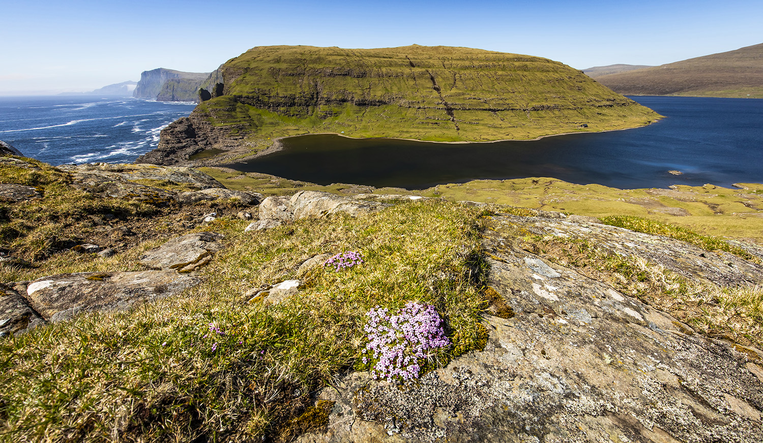 Lake Sørvágsvatn wide angle view, Faroe Islands