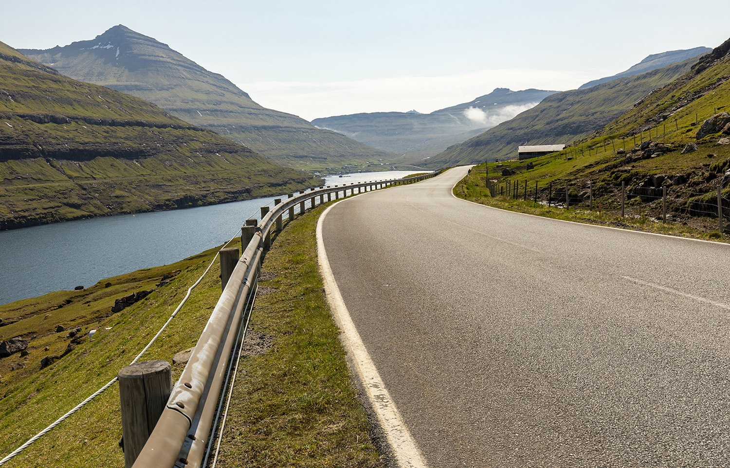 View from Funningsfjørður road towards Funningur village, Faroe Islands