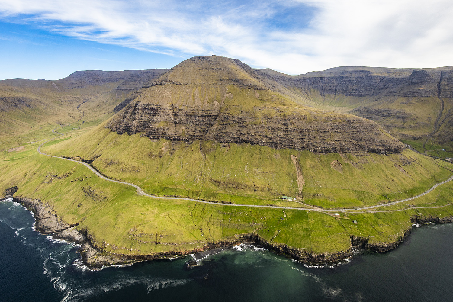 Vagar island, view from helicopter, Faroe Islands