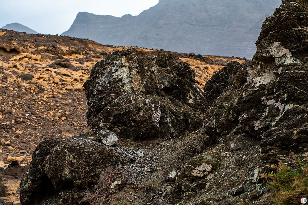 Interesting patterns on rock formations on the path leading to Roque Del Moro, Fuerteventura