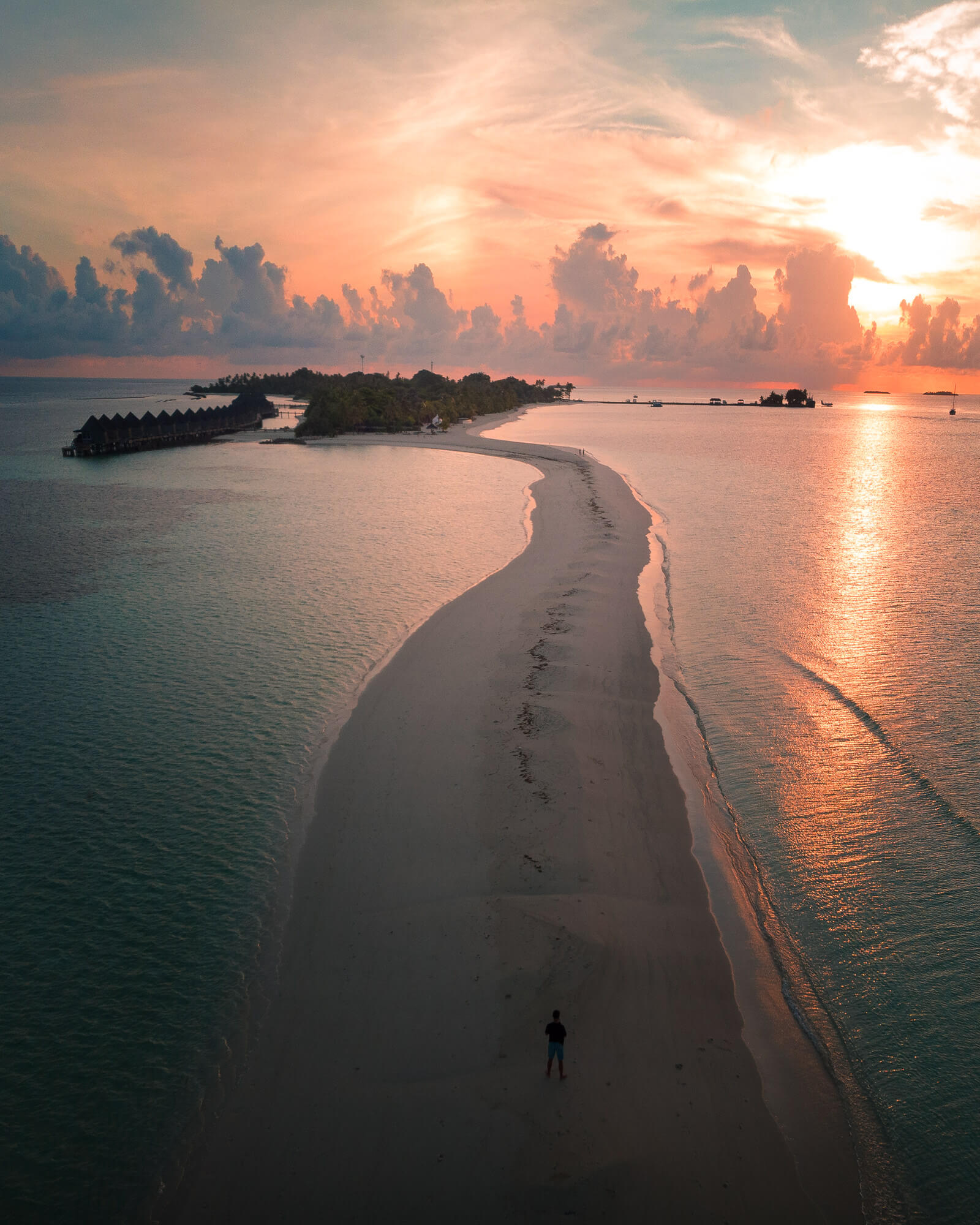 Maldives, drone picture of Kuredu Island at sunrise