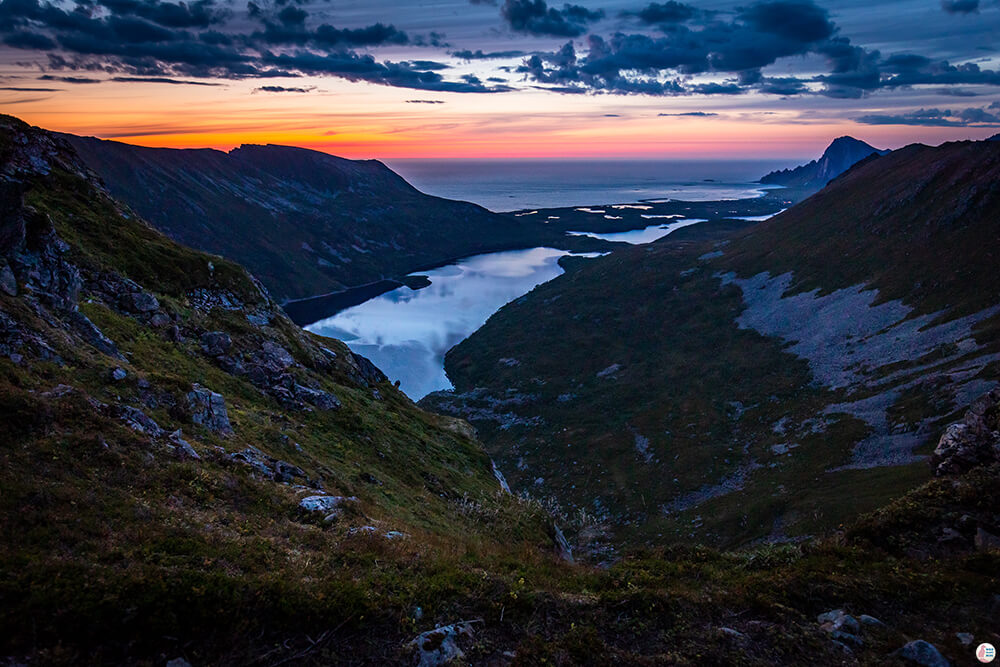Midnight sunset from Måtinden hiking trail, Andøya, Northern Norway