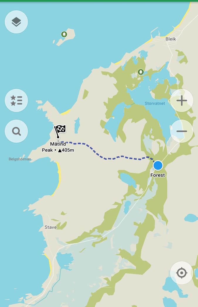 Måtinden hiking trail map, Andøya, Northern Norway