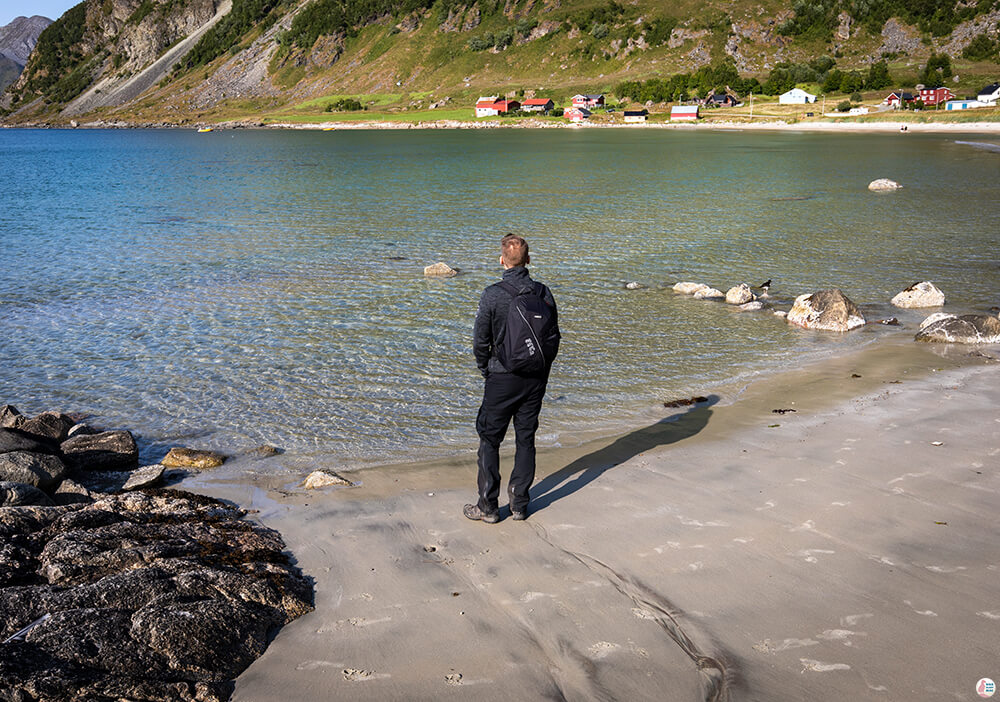 Admiring Grøtfjorden beach on the way to Brosmetinden, Troms, Northern Norway