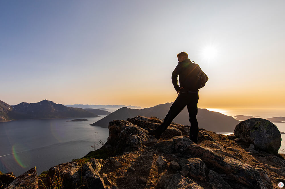 Admiring the views at Brosmetinden peak, Kvaløya, Troms, Northern Norway