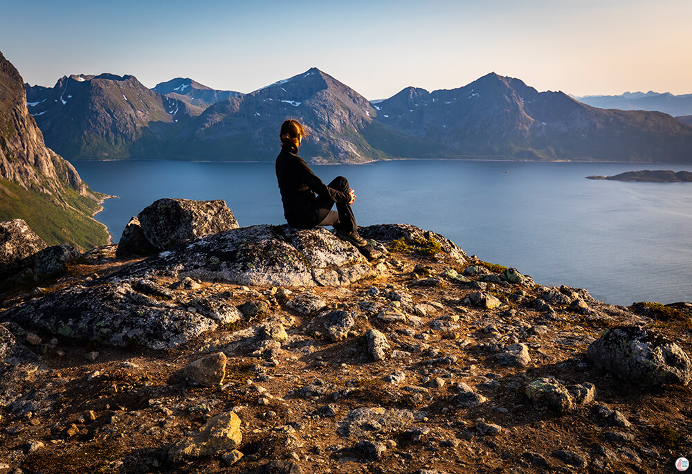 Admiring the views at Brosmetinden peak, Kvaløya, Troms, Northern Norway
