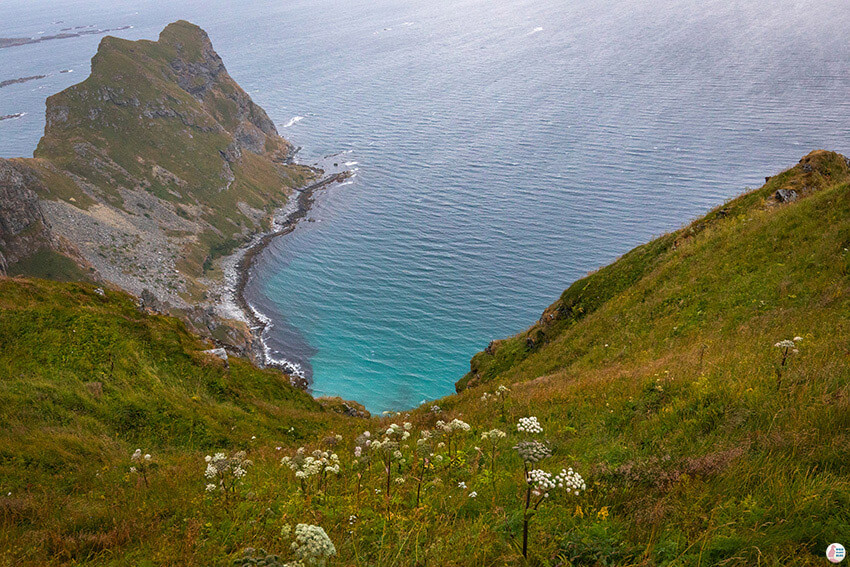 Punn Sanden beach, view from Måstadfjellet viewpoint on Værøy island, Lofoten, Norway