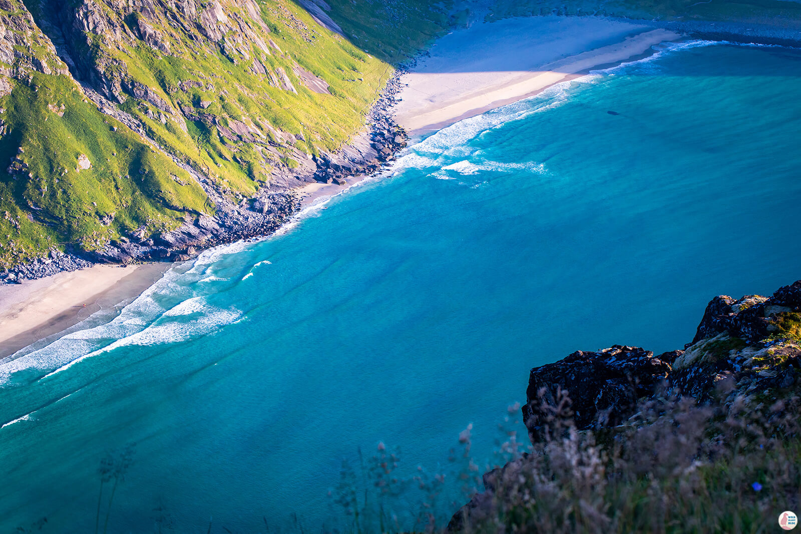  Kvalvika beach view from Ryten hiking trail, Moskenesøya, Lofoten, Norway