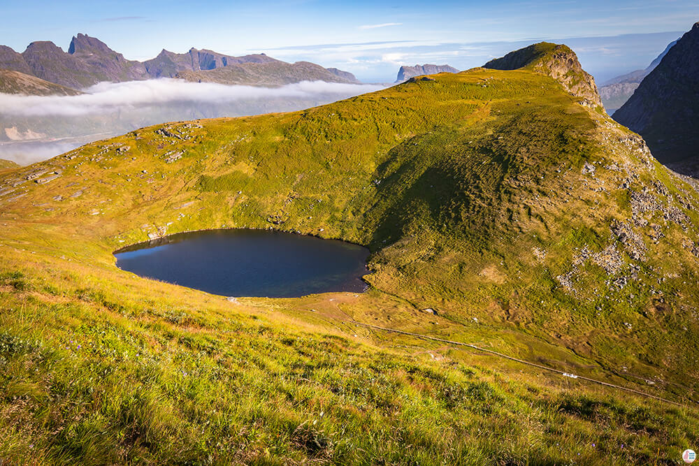 Forsvatnet lake, view from Ryten, Moskenesøya, Lofoten, Norway