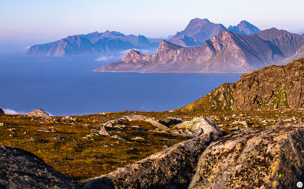 View from Ryten mountain peak, Moskenesøya, Lofoten, Norway