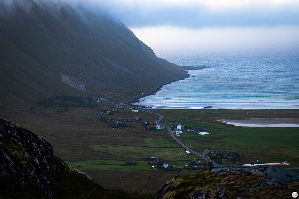 Ytresand, view from Ryten hiking trail, Moskenesøya, Lofoten, Norway