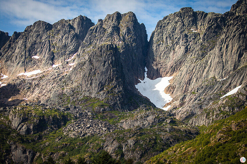 Trollfjord mountains during sea eagle safari from Svolvær, Lofoten, Northern Norway