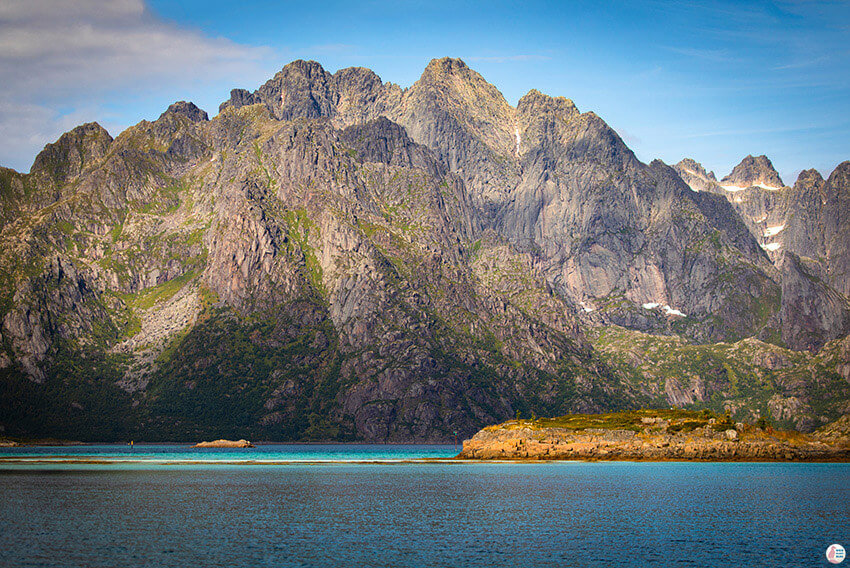 Raftsundet landscape during sea eagle safari from from Svolvær While Visiting Lofoten Islands, Northern Norway