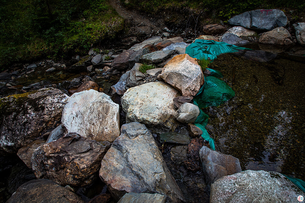 Barheia hiking trail, small rover cross at the beginning of the trail, Lyngen Alps, Northern Norway