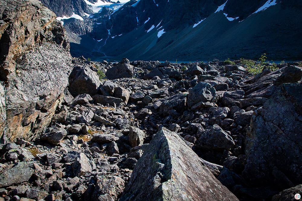 Big rocks on the way to Blåisvatnet (the Blue Lake), Lyngen Alps, Northern Norway