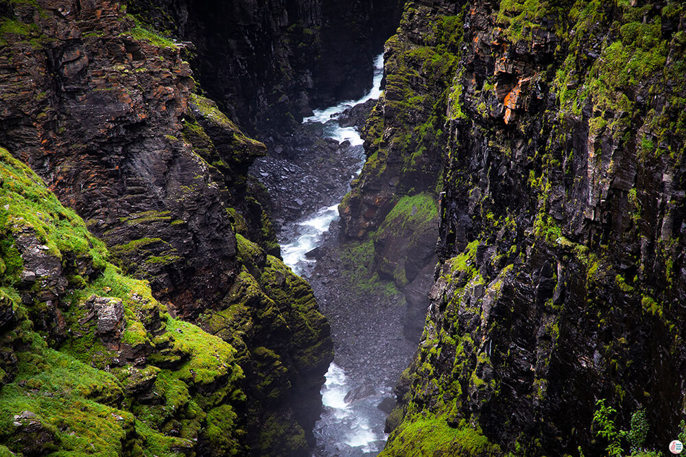 View towards the canyon rom Gorsa Bridge, Lyngen Alps, Northern Norway