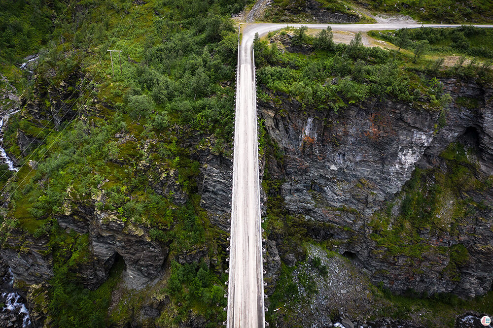 Aerial view of car bridge before the Gorsa Bridge, Lyngen Alps