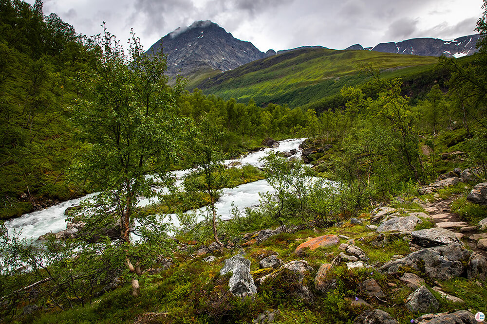 View along the Steindalsbreen Glacier hiking trail, Lyngen Alps, Northern Norway