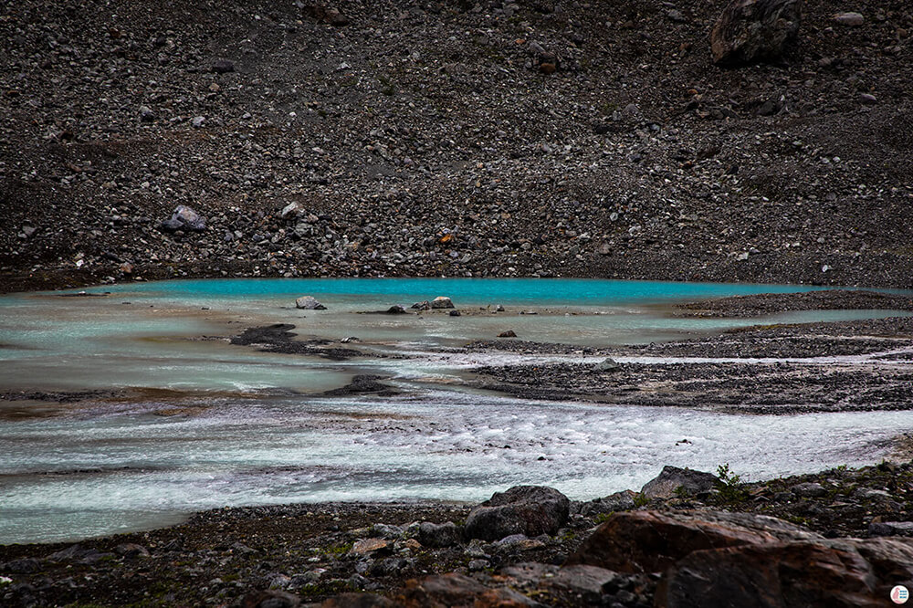 Kettle hole, Steindalsbreen Glacier, Lyngen Alps, Northern Norway