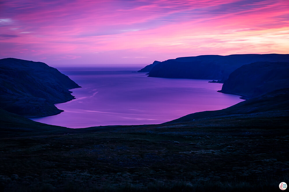 Sunset with purple and red skies in Nordkapp, Northern Norway