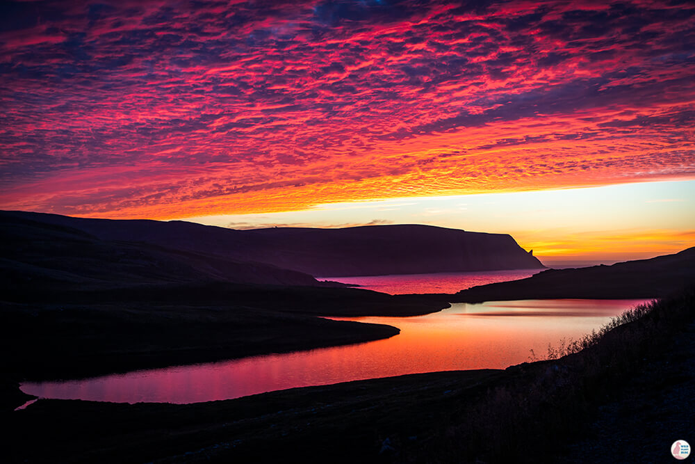 Sunset with red skies in Nordkapp, Northern Norway