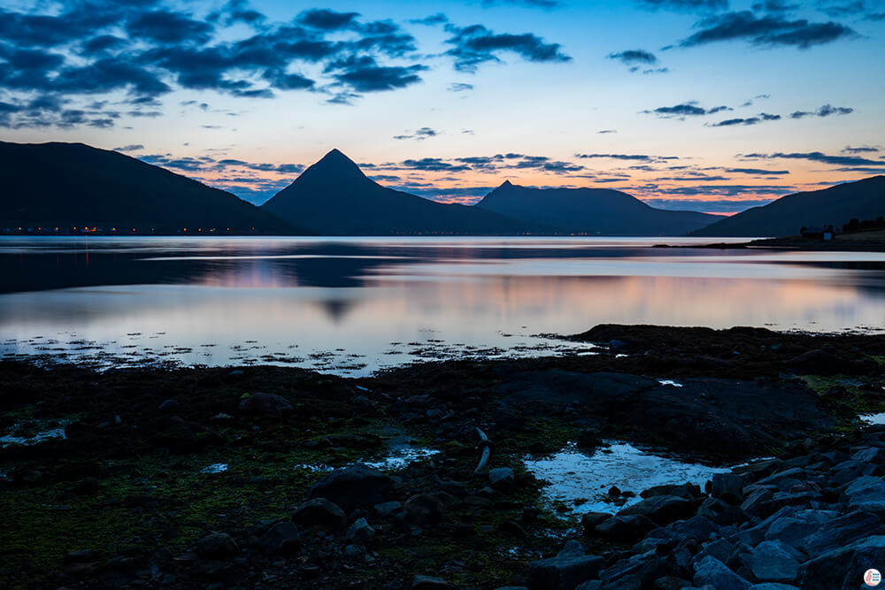 Midnight sun in mid August, Fjordbotn, Senja, Northern Norway