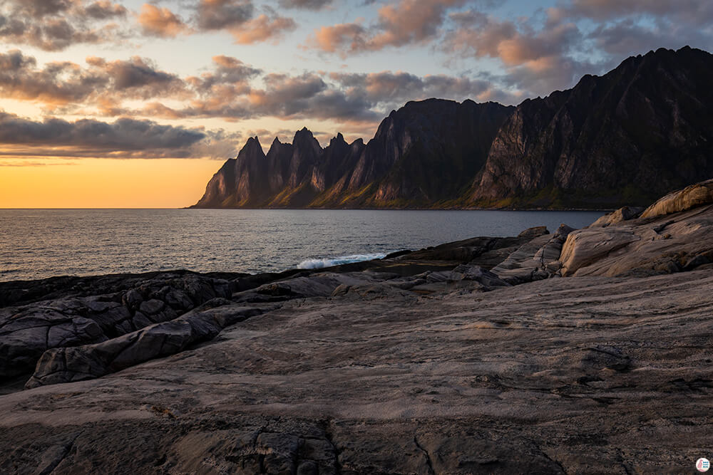 Sunset at Tungeneset, view towards Ersfjord, Senja, Northern Norway