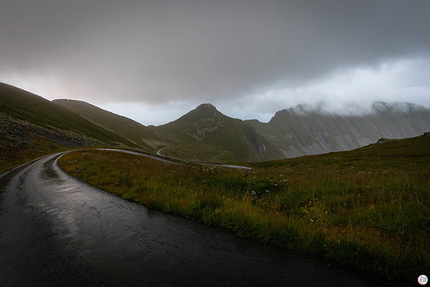 Rainy road towards Måstadfjellet viewpoint on Værøy, Lofoten, Norway