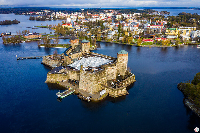 Aerial picture of Olavinlinna castle, Savonlinna, Finland
