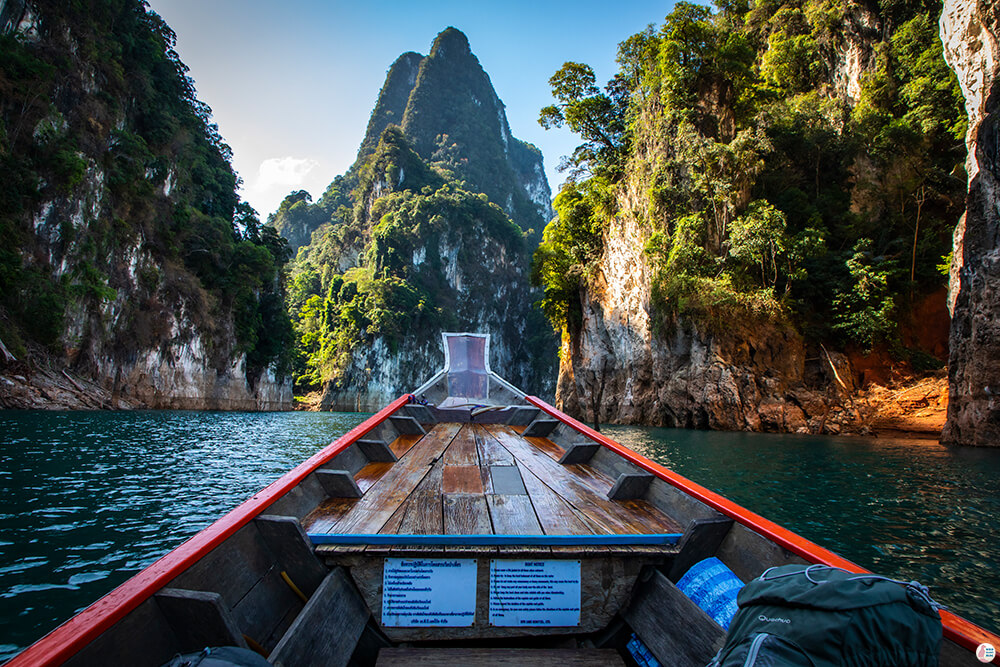 Cheow Larn Lake by Long-Tail Boat, Khao Sok National Park, Surat Thani, Thailand Cheow Larn Lake by Long-Tail Boat, Khao Sok National Park, Surat Thani, Thailand